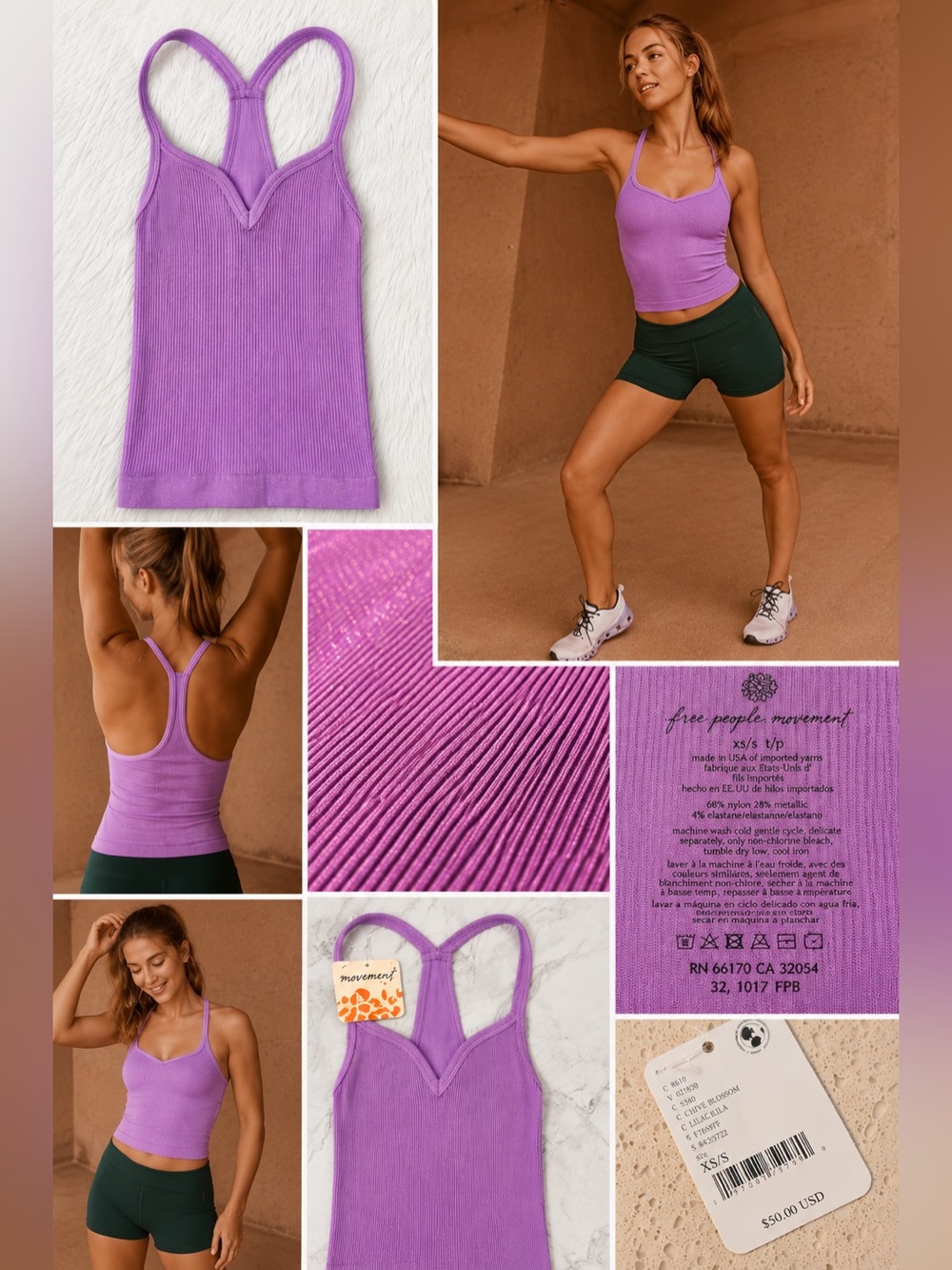 Free People Movement Happiness Runs Lurex Sweetheart  Tank XS/S Lilac Blossom